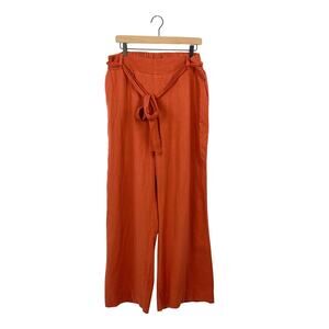 Beau dawson orange boho linen blend wide leg pull on pants large